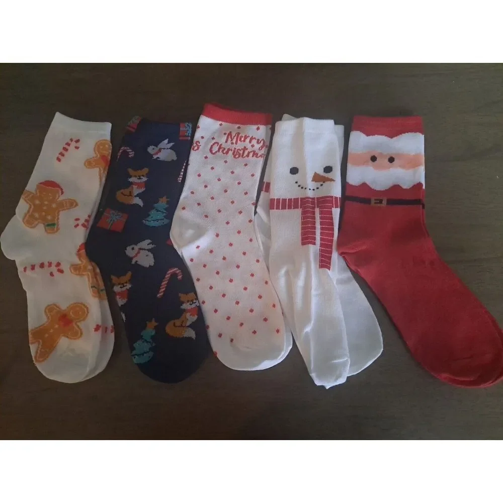 Five Pairs Of Christmas Festive Womens Teens Novelty Socks Size 5 To 10‎